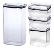 Kit 4 Potes Herméticos Retangular Lumini 580/1300/2600ML Kit 4 Potes Herméticos Retangular Lumini 580/1300/2600ML