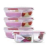 Kit 4 Potes Herméticos Vidro 1040ml Divisória Tampa Vedação SIlicone