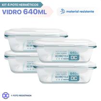 Kit 4 Potes Herméticos Vidro 640ml DC Educar & Sorrir Tampa Silicone Kit 4 Potes Herméticos Vidro 640ml DC Educar & Sorrir Tampa Silicone