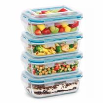 Kit 4 Potes Herméticos Vidro 640ml Retangular Marmita Almoço