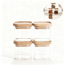 Kit 4 Potes Herméticos Vidro Borossilicato 150ml Tampa Bambu Empilhável Kit 4 Potes Herméticos Vidro Borossilicato 150ml Tampa Bambu Empilhável