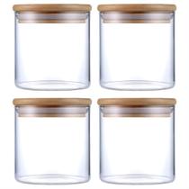 Kit 4 Potes Herméticos Vidro Tampa Bambu 10 x 10 cm 650ml