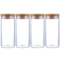Kit 4 Potes Herméticos Vidro Tampa Bambu 15 x 6,5 cm 400ml