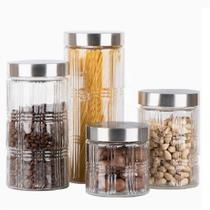 Kit 4 potes hermeticos vidro tampa inox porta mantimentos organizador cozinha condimentos luxo Kit 4 potes hermeticos vidro tampa inox porta mantimentos organizador cozinha condimentos luxo
