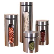 Kit 4 Potes Inox Com Visor Vidro Porta Condimentos Temperos Kit 4 Potes Inox Com Visor Vidro Porta Condimentos Temperos