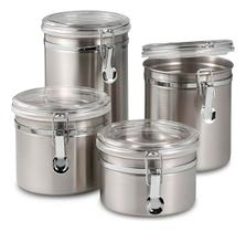 Kit 4 Potes Inox Cozinha Organizador Hermético Mantimentos