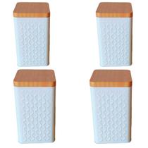 Kit 4 Potes Latas Porta Mantimento Tampa Bambu Café e Açucar Kit 4 Potes Latas Porta Mantimento Tampa Bambu Café e Açucar