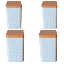 Kit 4 Potes Latas Porta Mantimento Tampa Bambu Café E Açucar Kit 4 Potes Latas Porta Mantimento Tampa Bambu Café E Açucar