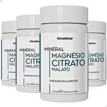 Kit 4 Potes Magnésio Malato e Citrato 240 Capsulas 500mg Natunéctar Alta absorção Complexo 2 em 1 Sem sabor