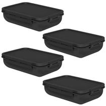 Kit 4 Potes Marmita Hermética Ou Marmitou Retangular Preta