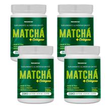 Kit 4 Potes Matchá + Colágeno Suplemento Alimentar Chá em Pó Natural Instantâneo Legítimo Sabor 100% Puro Premium 200g Natunéctar