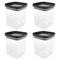 Kit 4 Potes Multiuso Hermetico Tampa Preta 300ML