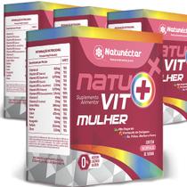 Kit 4 Potes Natuvit Mulher Polivitamínicos e Polimineral Suplemento Multivitamínico Vitaminas e Minerais Feminino Natural Natunectar 240 Capsulas