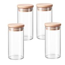 Kit 4 Potes Organizador recipiente Cereais com Tampa de Bambu Cozinha 910ml Porta Mantimentos Vidro Kit 4 Potes Organizador recipiente Cereais com Tampa de Bambu Cozinha 910ml Porta Mantimentos Vidro