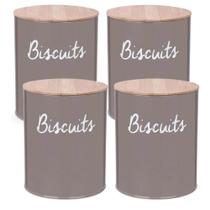 Kit 4 Potes para Biscoito Herméticos Lata Porta Mantimentos com Tampa de Bambu Canister Warm Gray
