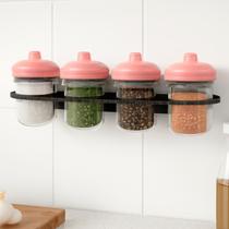 Kit 4 Potes para Condimentos com Suporte de Parede Kit 4 Potes para Condimentos com Suporte de Parede