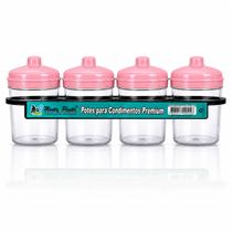 Kit 4 Potes para Condimentos com Suporte de Parede PORTA TEMPERO MULTIUSO cor:Rosé
