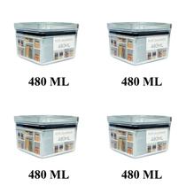 Kit 4 Potes Para Mantimentos Hermético Quadrado Empilhável De 480ml Código 1161 - Paramount Plásticos