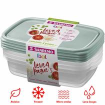 Kit 4 Potes Plástico 1800ml Retangular Sanremo Vai Freezer Microondas Marmita Congelar