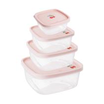 Kit 4 Potes Plástico 2,8L 1,6L 1,1L 580ml Mantimentos Decorado Rosa Cereja Guardar Alimentos