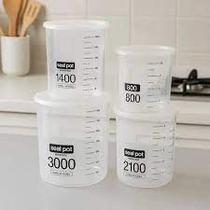 Kit 4 Potes Plástico Conserva Guarda Armazenar Tampa Arroz Feijão Comida Recipiente Vasilha Cozinha