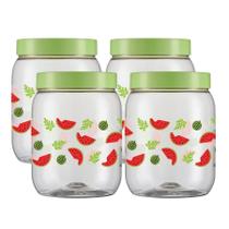 Kit 4 Potes Plástico Porta Mantimentos Organizador Cozinha Bancada 1L Decorado -