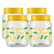 Kit 4 Potes Plástico Porta Mantimentos Organizador Cozinha Bancada 1L Decorado - Kit 4 Potes Plástico Porta Mantimentos Organizador Cozinha Bancada 1L Decorado -