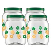 Kit 4 Potes Plástico Porta Mantimentos Organizador Cozinha Bancada 1L Decorado