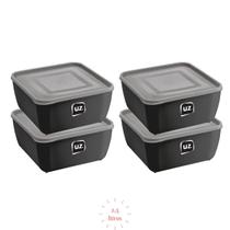 Kit 4 Potes Plastico Preto Quadrado 2,5L Linha Gourmet