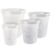 Kit 4 Potes Plástico Redondo Alto Fosco Organizador Alimentos Cozinha Porta Mantimentos Vasilha Oferta Presente Casamento