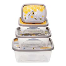 Kit 4 Potes Plástico Retangular c/ Tampa Armazenar Alimentos Zero BPA Cozinha Multiuso - Jaguar