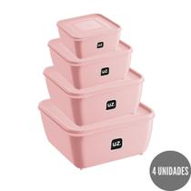 Kit 4 Potes Plasticos c Tampa Rosa 500 ml, 1,5 L,2,5 L e 5 L