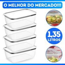 Kit 4 Potes Plásticos Retangular Com Tampa, Jogo Pote Bpa Free. Conjunto Potinhos Fitness