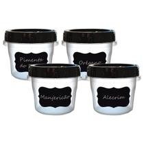 Kit 4 Potes Porta Condimentos Tampa com Rosca 300 ml Conjunto Temperos Preto Kit 4 Potes Porta Condimentos Tampa com Rosca 300 ml Conjunto Temperos Preto
