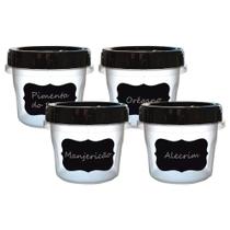 Kit 4 Potes Porta Condimentos Tampa com Rosca 300 ml Conjunto Temperos Preto - MB