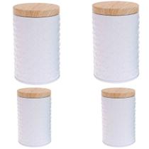 Kit 4 Potes Porta Mantimentos Café Açúcar Chá Lata Redondas Kit 4 Potes Porta Mantimentos Café Açúcar Chá Lata Redondas