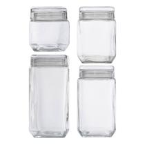 Kit 4 Potes Porta Mantimentos De Vidro Quadrado Com Tampa Style 2160ml + 1800ml + 1250ml + 880ml Cozinha Luxo Premium Armazenamento Alimentos Kit 4 Potes Porta Mantimentos De Vidro Quadrado Com Tampa Style 2160ml + 1800ml + 1250ml + 880ml Cozinha Luxo Premium Armazenamento Alimentos