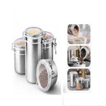 Kit 4 Potes Porta Mantimentos Inox Hermético Organização, Vedação e Estilo Premium para Cozinha