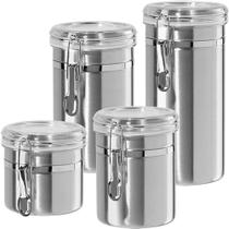 Kit 4 potes porta mantimentos inox tampa vedaçao alimentos Kit 4 potes porta mantimentos inox tampa vedaçao alimentos