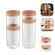 Kit 4 Potes Porta Mantimentos Organizadores C/ Tampa Conecta Cappucino Uz