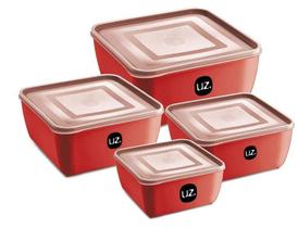 kit 4 Potes Porta Mantimentos Quadrado Premium Vermelho kit 4 Potes Porta Mantimentos Quadrado Premium Vermelho