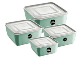 Kit 4 Potes Porta Mantimentos Quadrado Uz298 Verde Menta Kit 4 Potes Porta Mantimentos Quadrado Uz298 Verde Menta