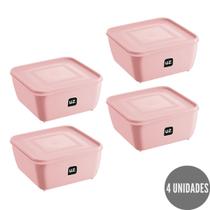 Kit 4 Potes Quadrado Rosa Alimentos Fit 1,5L Boa Vedação - UZ