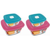 Kit 4 Potes Quadrado Vidro 300ml 500ml Nadir Marinex