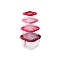 Kit 4 Potes Quadrados Salada, Proteina, Carboidrato e Sobremessa Com Tampa Conect Fitness Plasutil