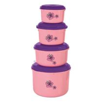 Kit 4 Potes Redondos Para Armazenar Alimentos Rosa Hibiscos Kit 4 Potes Redondos Para Armazenar Alimentos Rosa Hibiscos