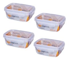 Kit 4 Potes Retagulares Fliplock Em Plástico 400ml Rischioto