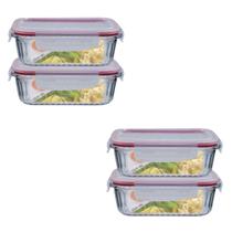 Kit 4 Potes Retangular 4 Travas Marmita Canelado 1520ml