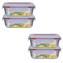 Kit 4 Potes Retangular 4 Travas Marmita Canelado 640ml