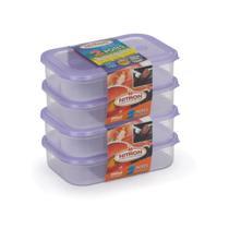 Kit 4 Potes Retangular Raso Tamanho P 500Ml Frios Multiuso